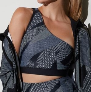 JOSIE NATORI 💥 Solstice Asymmetrical Cropped Sports Bra Black/White (Size:XL)